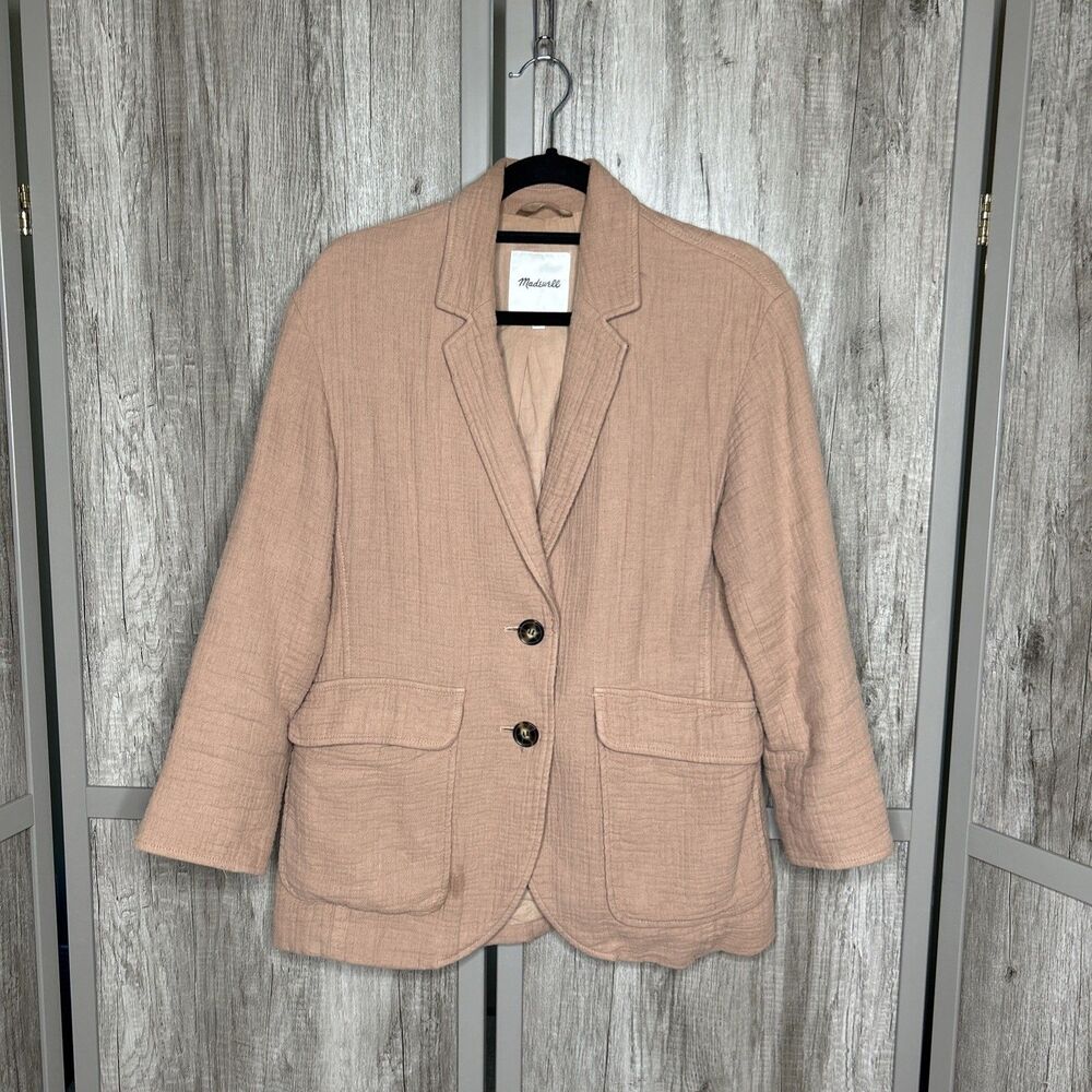Madewell Blazer Crinkled Larsen Cream Cotton Linen